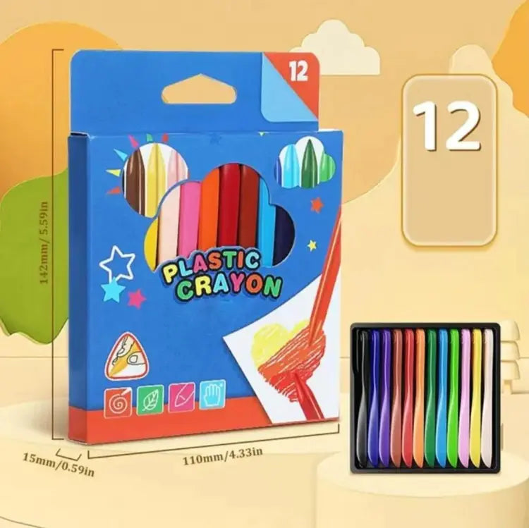 Pack of 12 Art Supply Childs Plastic Crayon with box