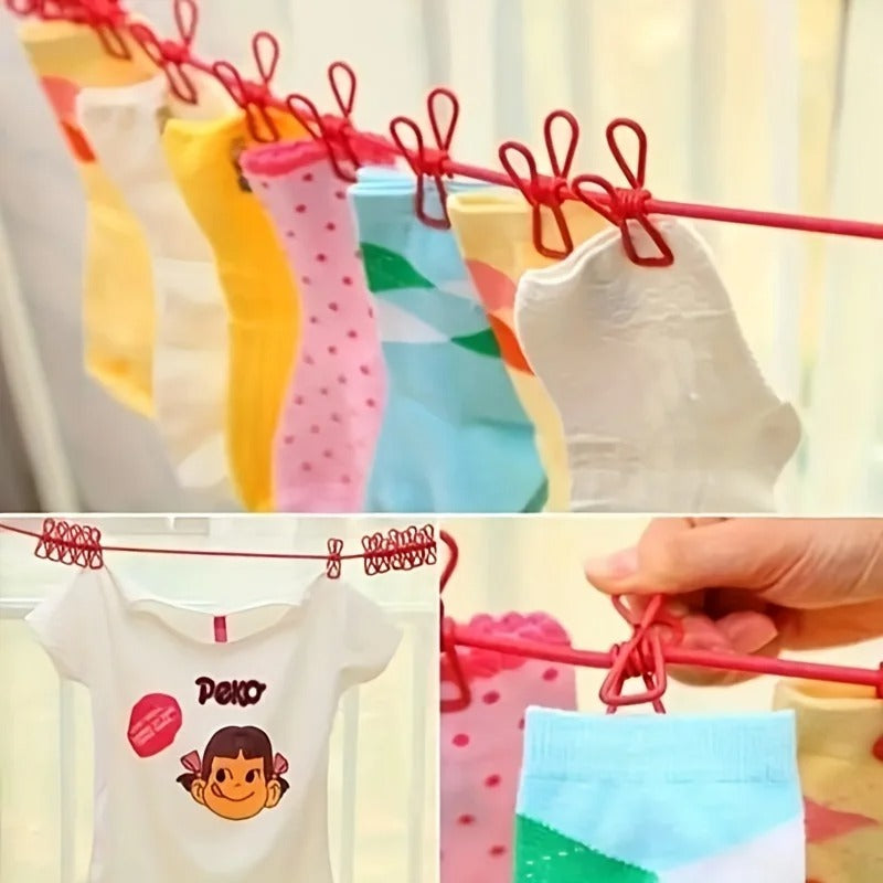 Elastic Clothesline Rope with Clips